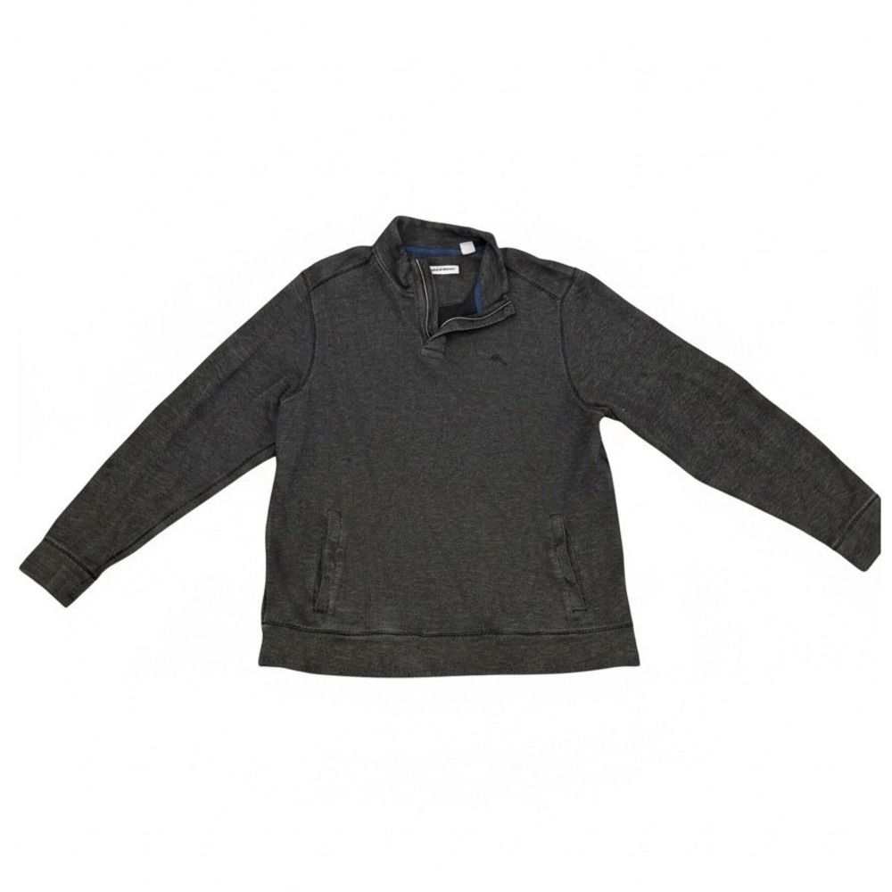 Tommy Bahama Mens Gray Textured Knit Quarter Zip Pullover Sweater Large
